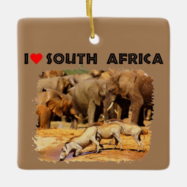 I Heart South Africa warthogs and elephants Ceramic Ornament (Front)