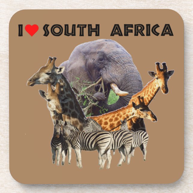 I Heart South Africa Wildlife Collage Coaster (Front)