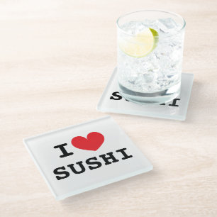 I heart sushi glass drink coaster