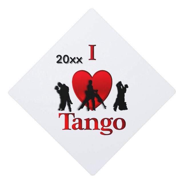 I Heart Tango with Year or Monogram Graduation Cap Topper (Front)