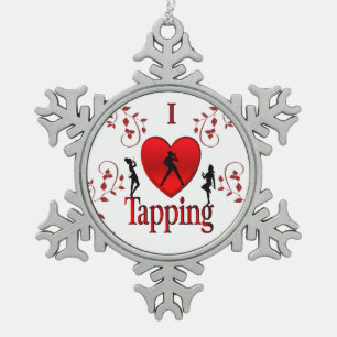I Heart Tap Dance Snowflake Pewter Christmas Ornament