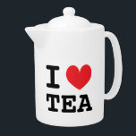 I heart tea ceramic teapot gift for tea lover<br><div class="desc">I heart tea ceramic teapot gift for tea lover. Custom colour heart and text. Fun gift idea for tea lover.</div>