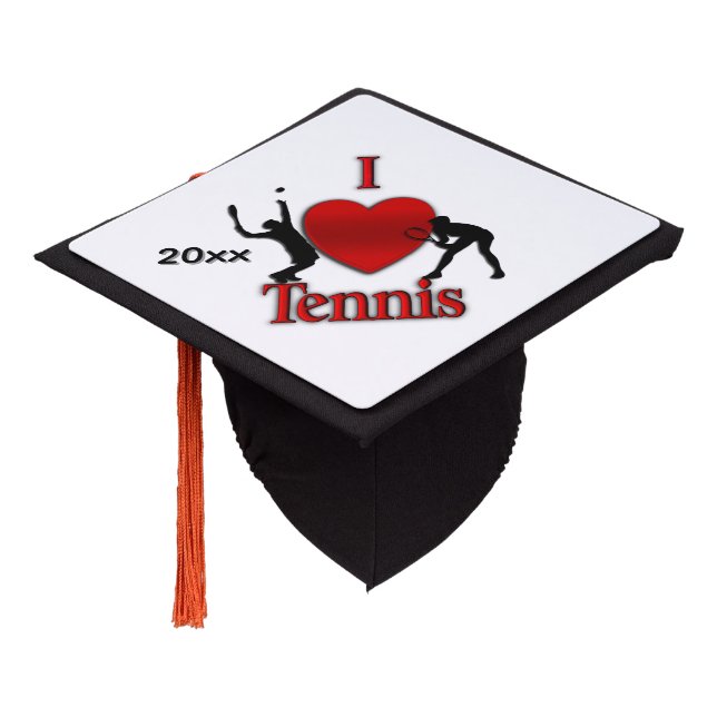 I Heart Tennis Add Year or Monogram Graduation Cap Topper (Angled)