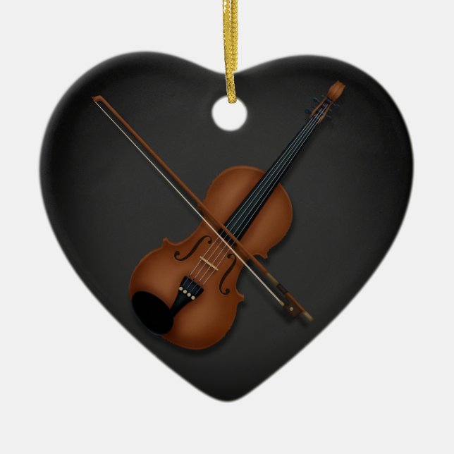 I Heart the Violin Charming Classical Music Black Ceramic Ornament (Front)