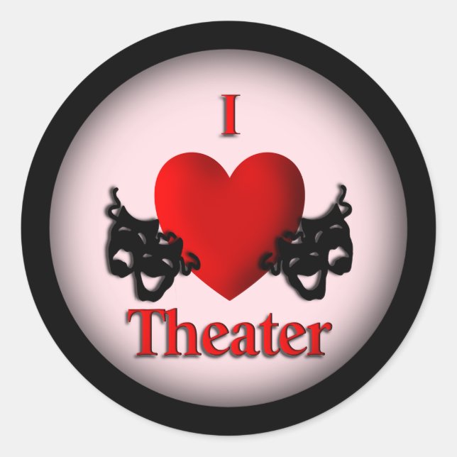 I Heart Theatre Pink Classic Round Sticker (Front)