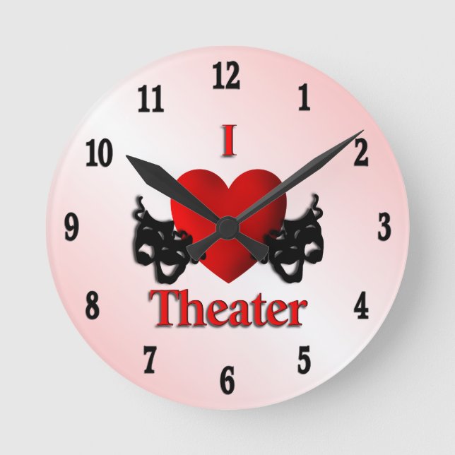 I Heart Theatre Pink Round Clock (Front)
