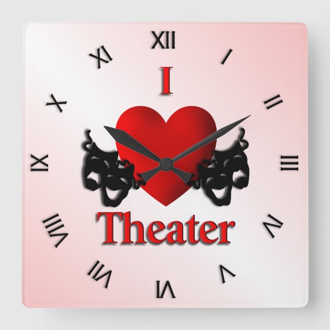 I Heart Theatre Pink Square Wall Clock (Front)