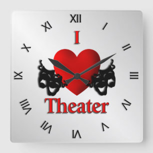 I Heart Theatre Roman Numerals Square Wall Clock
