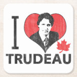 I Heart Trudeau Square Paper Coaster<br><div class="desc">I Heart Trudeau. I Love Justin Trudeau. With a red Canadian Maple Leaf. Canada's Liberal Prime Minister. Justin's face done as a graphic illustration and finished in a grunge,  distressed look.</div>