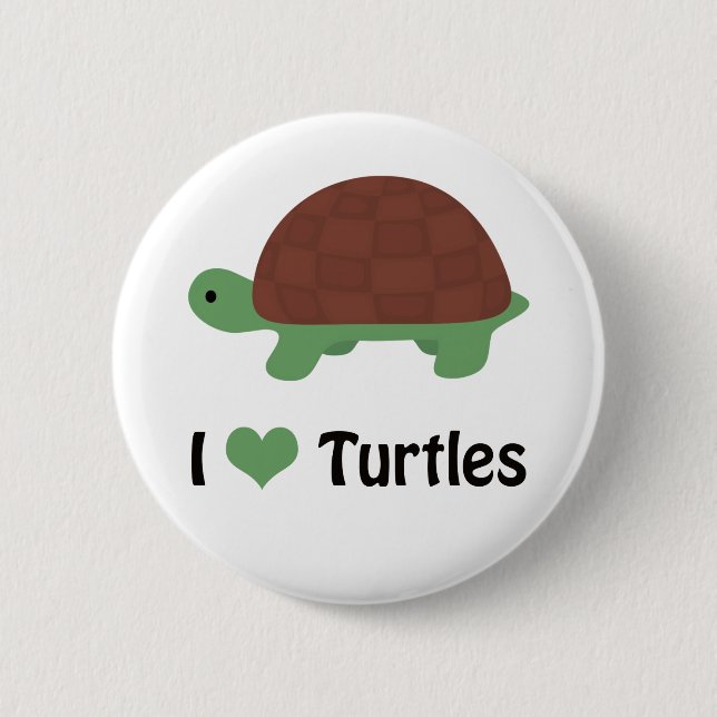 I heart Turtles Cute Little Cartoon Turtle 2 Inch Round Button (Front)