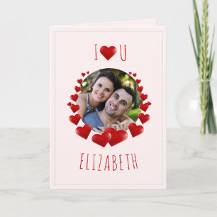 I Heart U, Red Hearts   Custom Photo Greetings Card