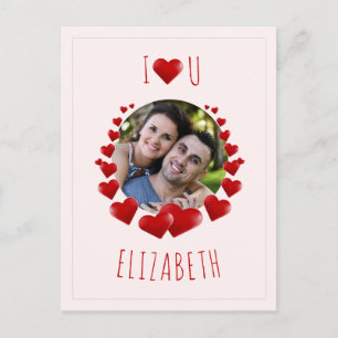 I Heart U, Red Hearts   Custom Photo Postcard