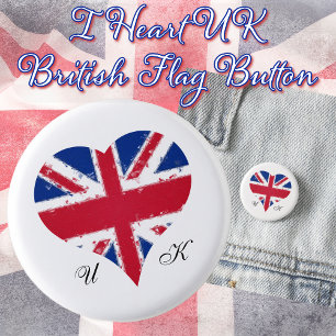 I Heart UK Great Britain British English Flag 1 Inch Round Button