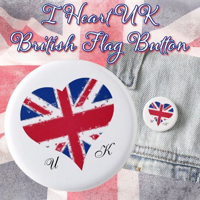 I Heart UK Great Britain British English Flag 1 Inch Round Button (I Heart UK Great Britain British English Flag Button)
