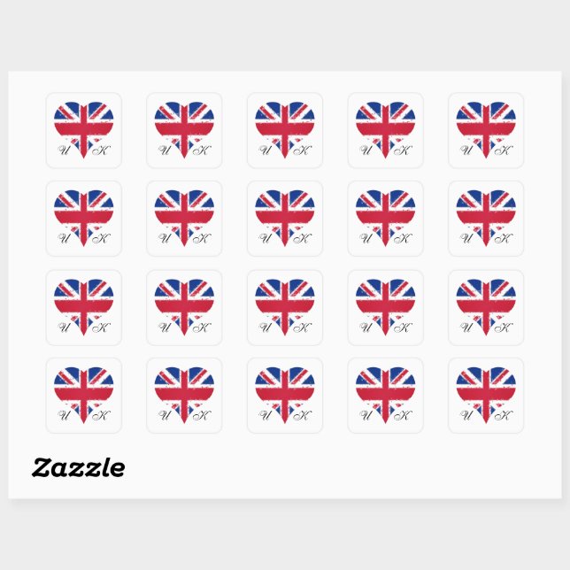 I Heart UK Great Britain British Flag Square Sticker (Sheet)
