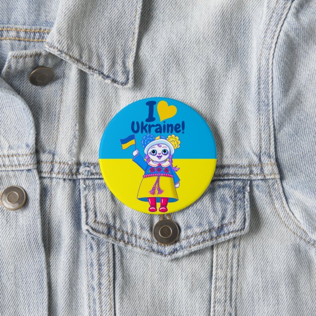 I Heart Ukraine! - Cute Fundraiser Button Pin (In Situ)