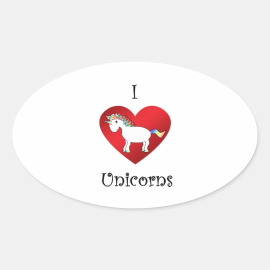 I heart unicorns in white orange yellow purple oval sticker