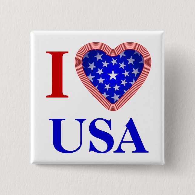 I Heart USA 2 Inch Square Button (Front)