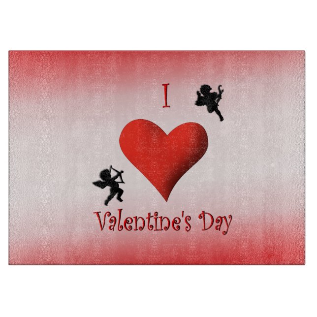 I Heart Valentines Day Glass Cutting Board (Front)