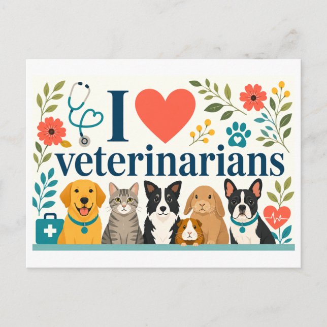 "I [Heart] Veterinarians" Postcard (Front)