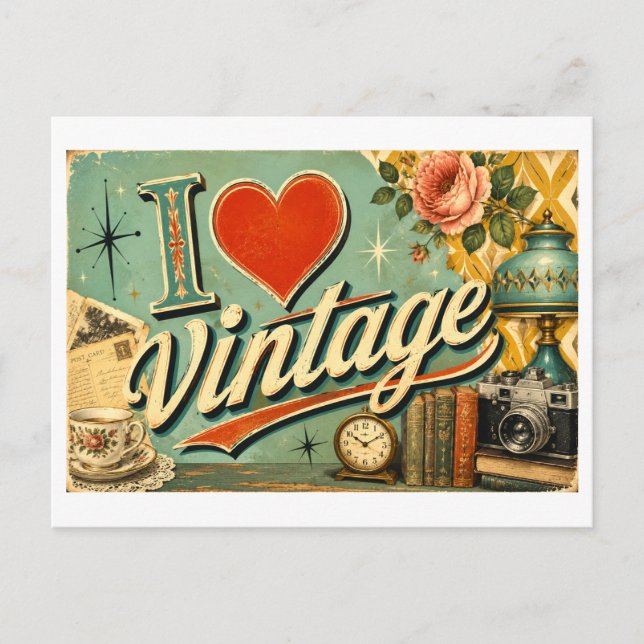 "I [Heart] Vintage" Postcard (Front)