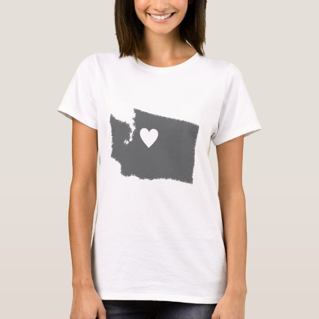 I Heart Washington Grunge Look Outline State Love T-Shirt (Front)