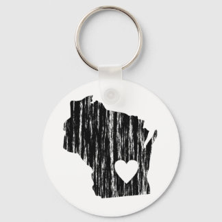 I Heart Wisconsin Grunge Worn Outline State Love Keychain