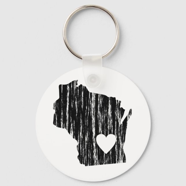 I Heart Wisconsin Grunge Worn Outline State Love Keychain (Front)