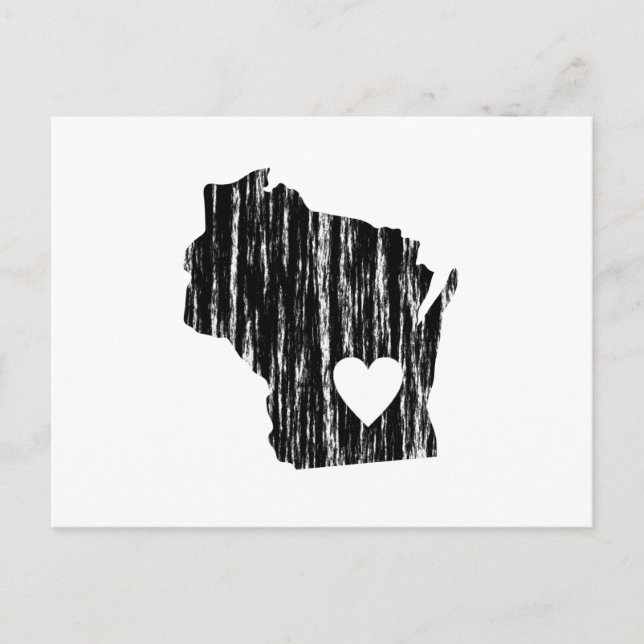 I Heart Wisconsin Grunge Worn Outline State Love Postcard (Front)