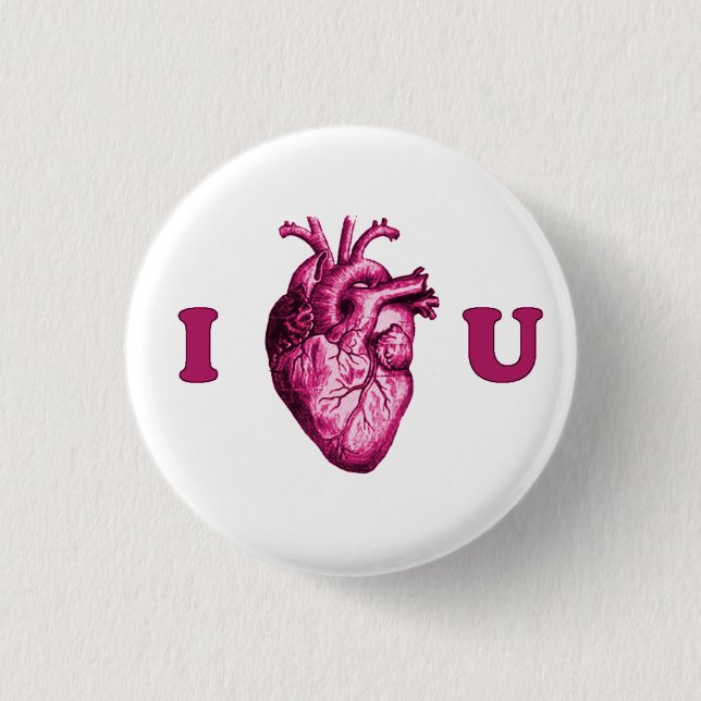 I Heart You Anatomical Heart - White & Pink 1 Inch Round Button (Front)