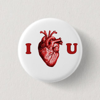 I Heart You Anatomical Heart - White & Red 1 Inch Round Button