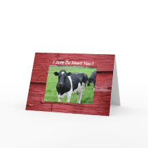 I Heart You Cow in Pasture Funny Valentine Card