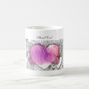 I Heart You Ornate Pink and Purple Heart Art Magic Mug