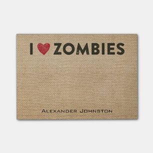 I heart Zombies Burlap Personalize Post-it Notes
