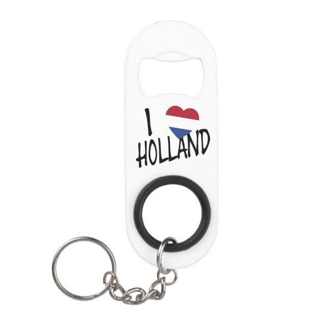 I Heartflag Holland bk on wt bocnt Keychain Bottle Opener (Front)