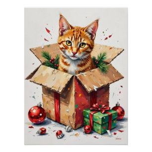 I Help Unpack! Funny Cat in Christmas Shipping Box Poster