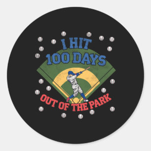 I Hit 100 Days Out Of The Park 100th Day Of School Classic Round Sticker