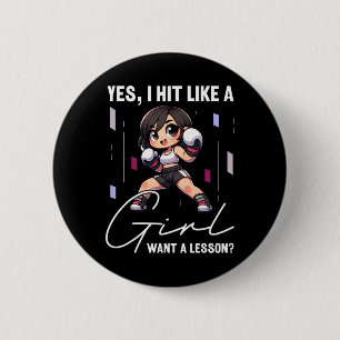 I Hit Like A Girl Want A Lesson Funny Kickboxing, 2 Inch Round Button