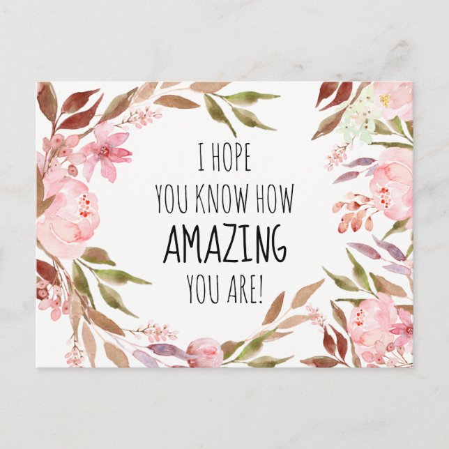 I Hope You Know Watercolor Pink Peonies  Postcard (Front)