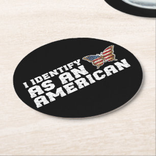 I Identify As An American Butterfly American Flag Round Paper Coaster