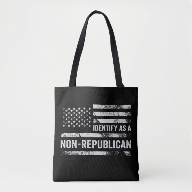 I Identify As Non-Republican Funny American Flag Tote Bag (Front)