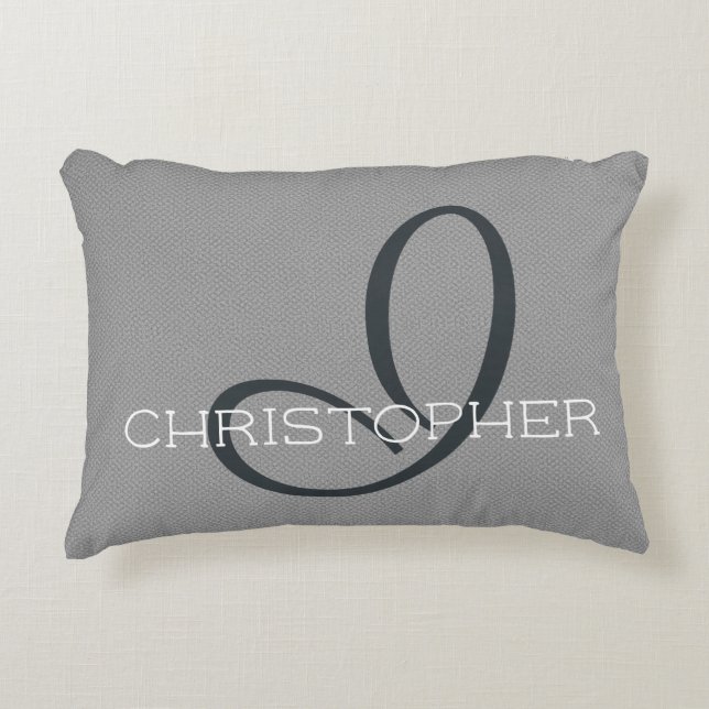 I Initial Personalized Name Black White Grey Accent Pillow (Front)