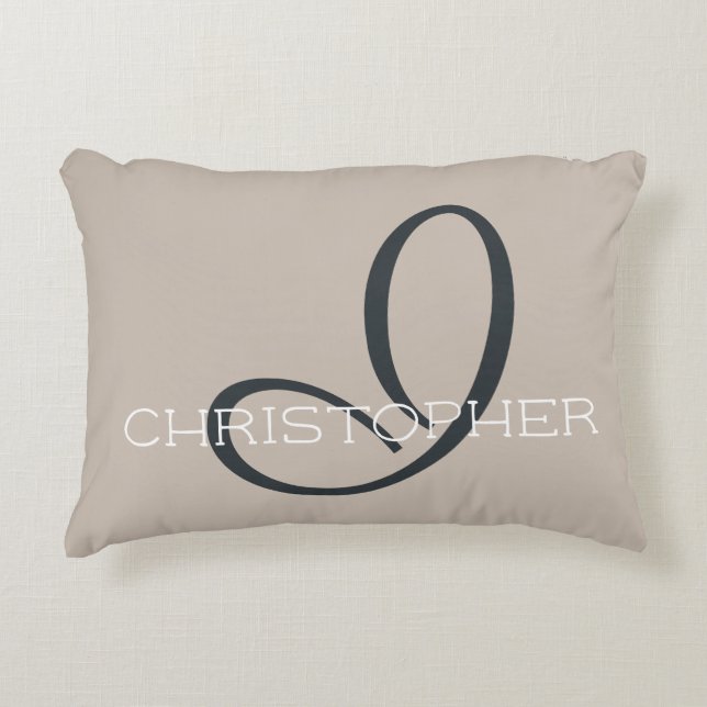 I Initial Personalized Name Neutral Taupe Tan Accent Pillow (Front)