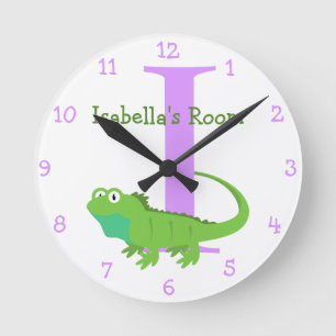 I is for Iguana and Isabella-Child's Bedroom Round Clock
