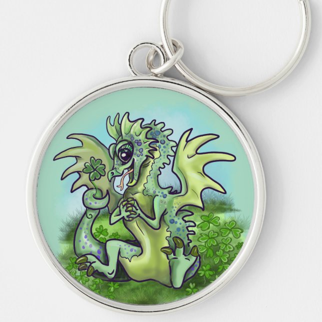 "i is Lucky!" lil' Shamrock Dragon Keychain (Front)