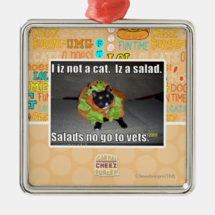 I iz not a cat. Iz a salad. Metal Ornament