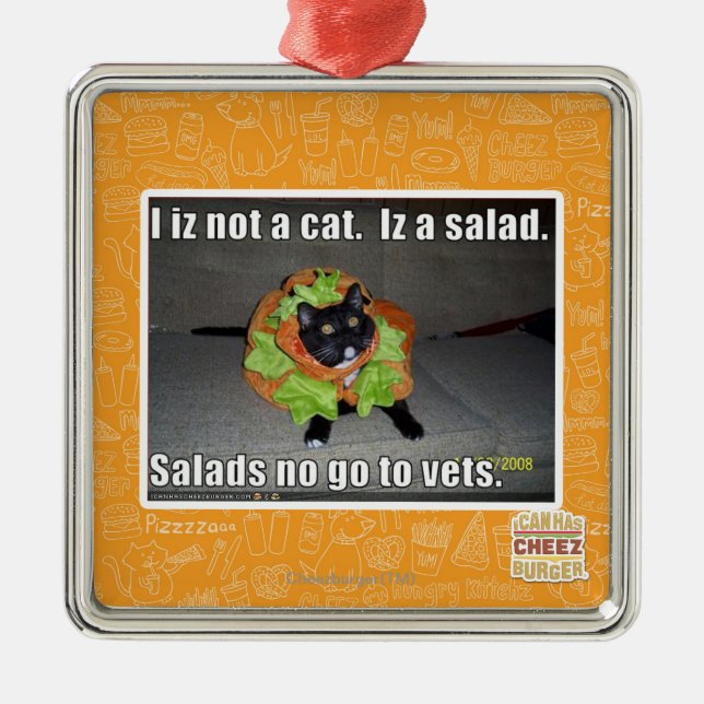 I iz not a cat. Iz a salad. Metal Ornament (Front)