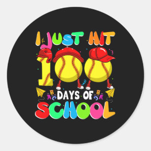 I Just Hit 100 Days Of School Softball Kids Boys G Classic Round Sticker