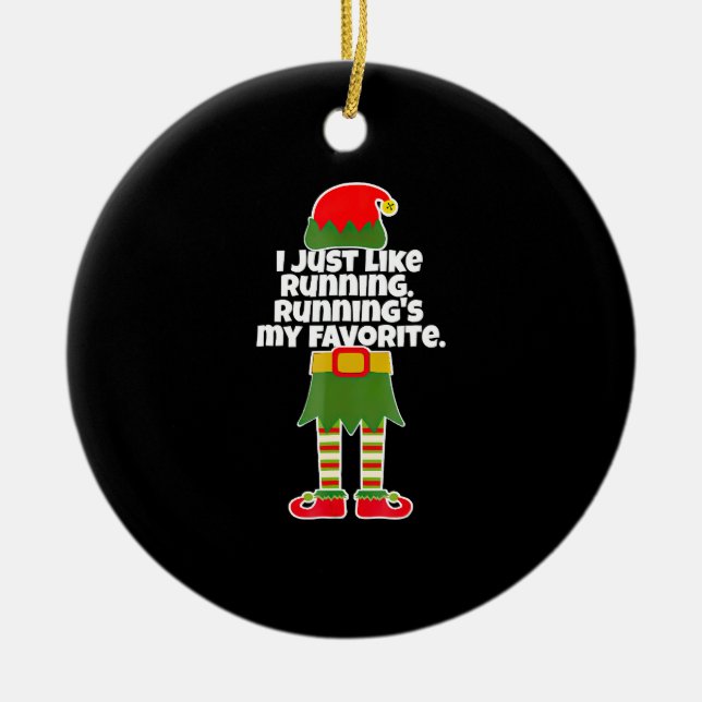 I Just Like to Run Running Runner Christmas Elf Ceramic Ornament (Front)