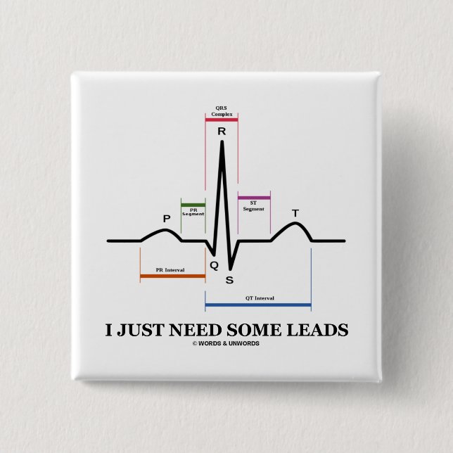 I Just Need Some Leads (ECG/EKG Heartbeat) 2 Inch Square Button (Front)